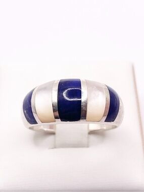 Size 8.5 Sterling Silver Lapis Lazuli, mother of pearl  Inlay Dome Ring